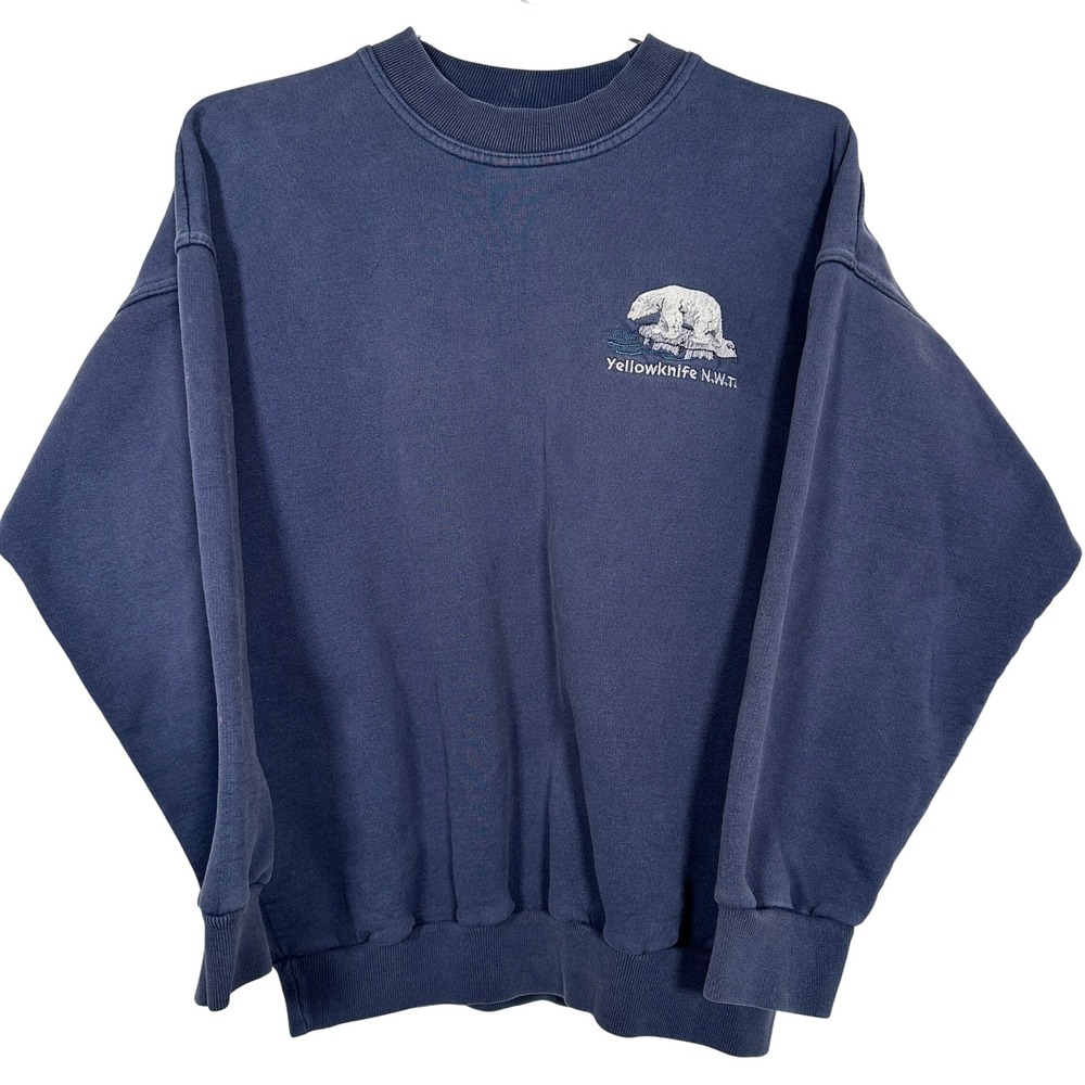 Vintage‎ Yellowknife NWT Polar Bear Embroidered Navy Blue Crewneck Sweatshirt